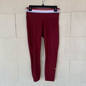 Athleta Maroon and Multi-Colored Band Leggings